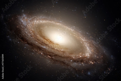 Elliptical Galaxy in Spiral Universe. Star Flocked Arm in Lactic Way