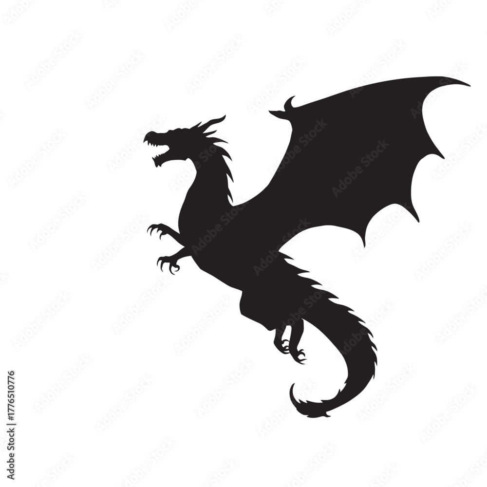 Fototapeta premium Black dragon silhouette vector fantasy illustration design