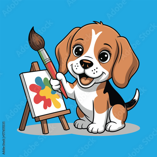 Vector illustration of Cute Beagle Puppy Artist