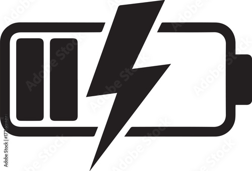 Charging battery icon with two power bars, representing energy replenishment, device status, and electrical current flow. this clean, modern graphic is perfect for user interfaces, technology concepts