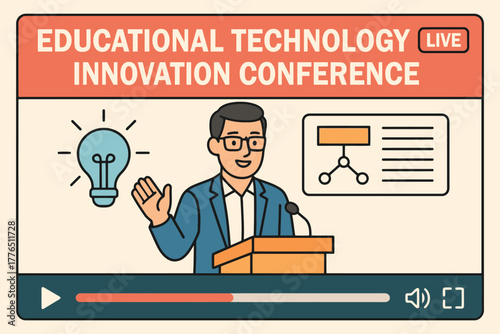 Man presenting at educational technology innovation conference online live stream