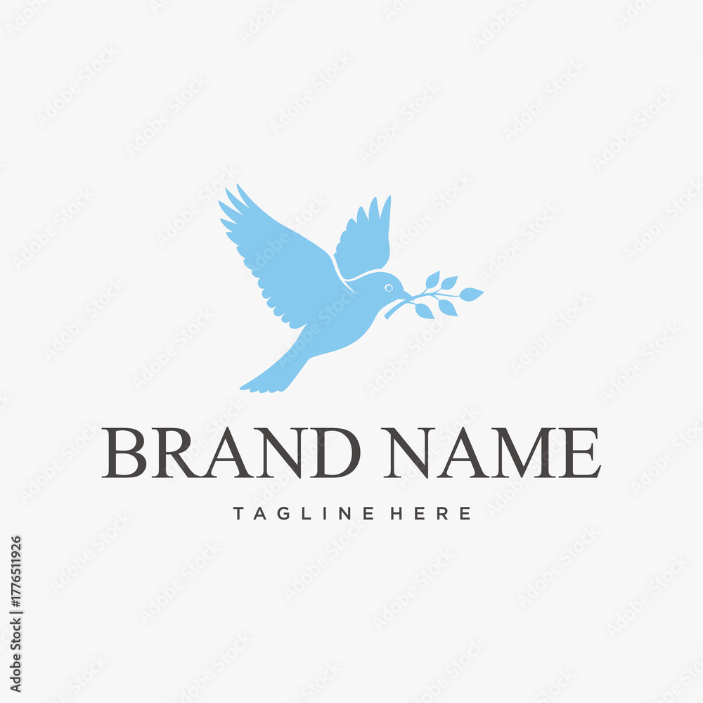 Fototapeta premium Serene flying dove with olive branch vector logo icon.