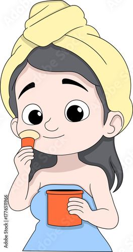 Woman Applying Face Powder After Shower