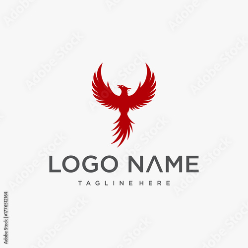 Stylized red phoenix bird logo with majestic wings spread wide.