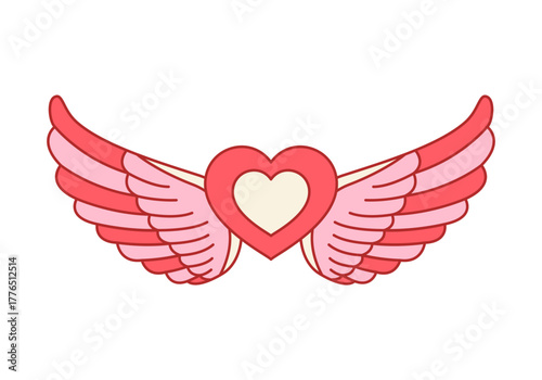 Wings Heart Flat Colored Icon for Love and Valentine Design