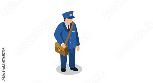 Isometric mail carrier in uniform delivering mail