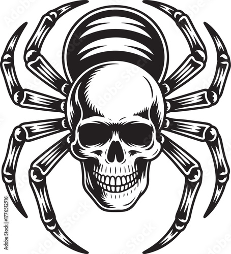 Skull with Spider Body Illustration of Mortality and Gothic Art Tattoo