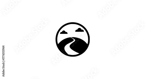 Circle path drive black white icon 