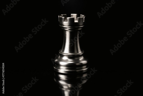 White Gold Rook Chess Piece on Dark Background – Symbol of Strength, Stability and Strategic Defense