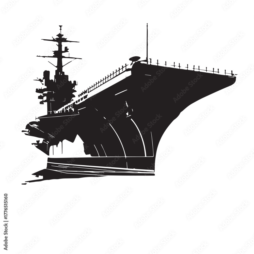 Fototapeta premium Black aircraft carrier Silhouette Vector, High Quality Illustration on White Background