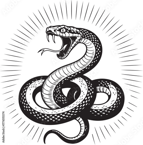 Coiled Cobra Illustration With Radiating Lines: A Symbol of Danger and Mystique