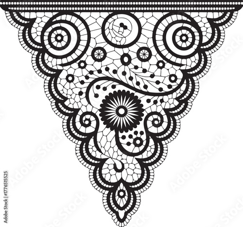 Elegant Black Lace Neckline Ornamentation Illustration for Apparel Decoration and Textiles