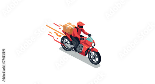 Speedy delivery service isometric motorcycle courier for fast and efficient logistics