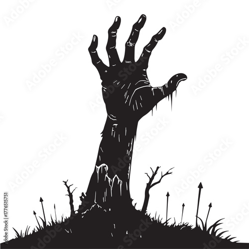 Black creepy zombie hand Silhouette Vector, High Quality Illustration on White Background