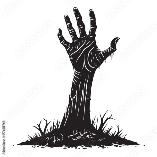 Black creepy zombie hand Silhouette Vector, High Quality Illustration on White Background