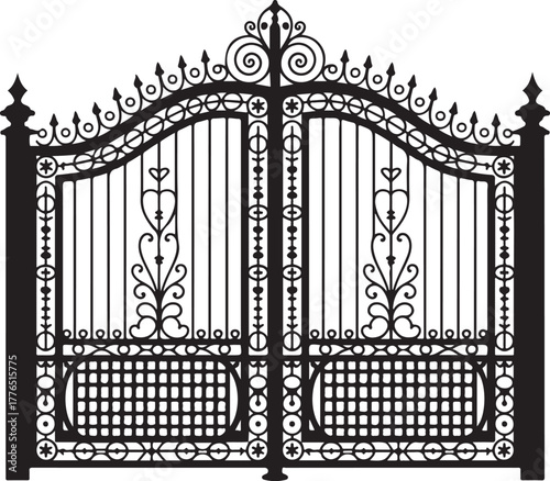Intricate Wrought Iron Gate with Ornate Details Illustration of Victorian Era Entrance