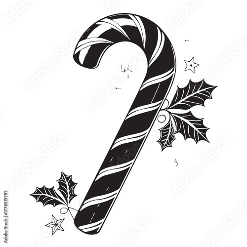 Black hristmas candy cane Silhouette Vector, High Quality Illustration on White Background