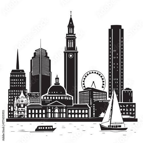 Black boston Silhouette Vector, High Quality Illustration on White Background