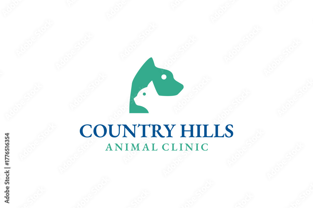 Obraz premium Country Hills Animal Clinic Logo Featuring Dog and Cat Silhouette.