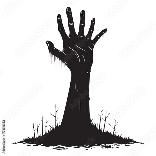 Black creepy zombie hand Silhouette Vector, High Quality Illustration on White Background