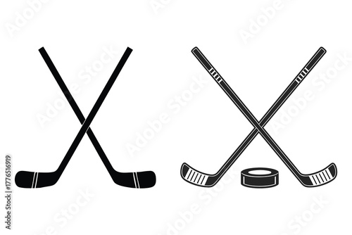 Two pairs of crossed hockey sticks and puck sport graphic elements vector