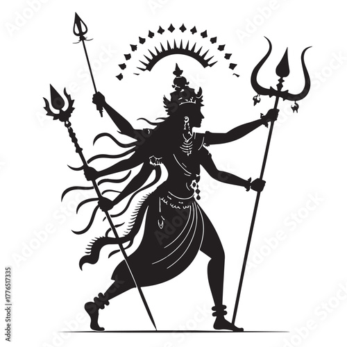 Black devi durga Silhouette Vector, High Quality Illustration on White Background