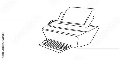 One single line drawing of digital printer for company business printing needs. Electricity small home office tools concept. Dynamic continuous line graphic draw vector design illustration