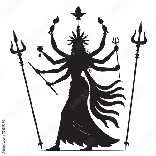 Black devi durga Silhouette Vector, High Quality Illustration on White Background