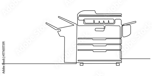 One single line drawing of digital printer for company business printing needs. Electricity small home office tools concept. Dynamic continuous line graphic draw vector design illustration