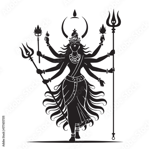 Black devi durga Silhouette Vector, High Quality Illustration on White Background