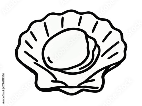 Simple illustration of a scallop. Simple. Seafood. Monochrome. Shellfish.