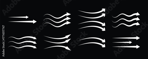 Air flow arrows set. Arrow black icon collection for showing wind direction