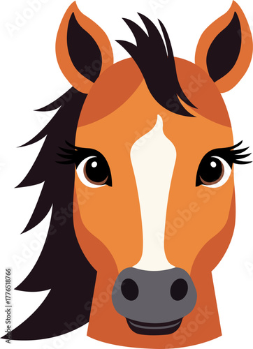 Cute horse. Hand drawn flat vector illustration. 2026 New Year zodiac sign, symbol, design element. Cartoon character clip art