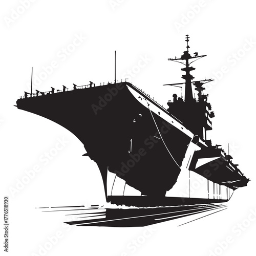 Black aircraft carrier Silhouette Vector, High Quality Illustration on White Background