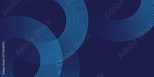 Abstract blue background with blue glowing diagonal geometric lines. Modern shiny blue rounded rectangle lines pattern.