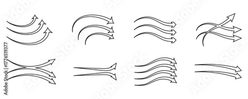 Air flow arrow. Set of arrows showing direction of air movement. Air flow isolated on white background.