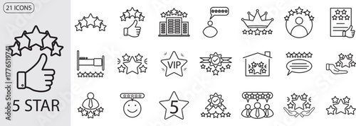 five star line icon set. vektor 