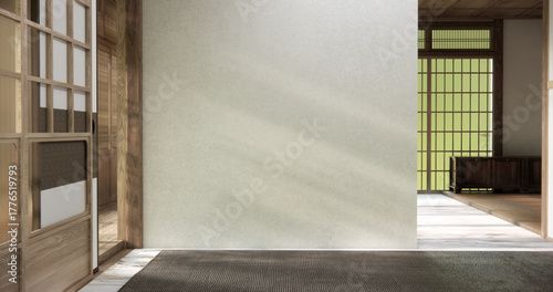 Muji style, Empty wooden room,Cleaning japandi room interior, 3D rendering