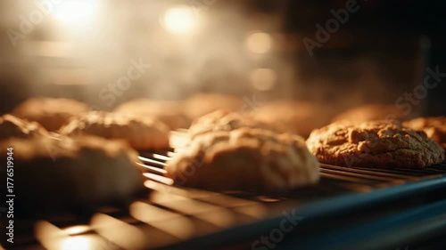 Baking warm chocolate chip cookies in a cozy kitchen setting