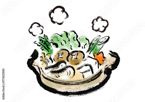 鍋物　和風筆書きイラスト