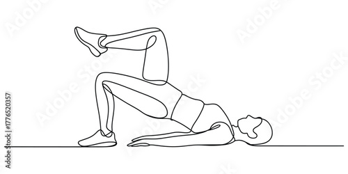 Continuous line drawing of a woman doing glute bridge exercise