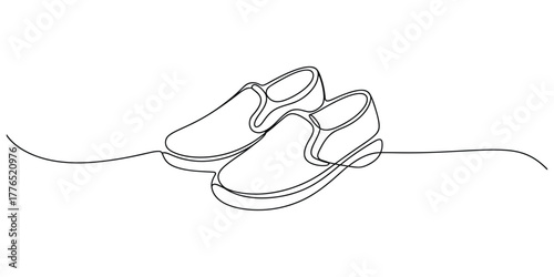 Pair of slipon shoes, continuous line drawing