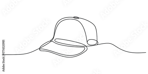 Baseball cap line art, Simple continuous line drawing