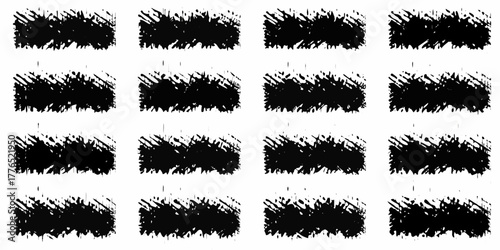 Abstract black paint brush strokes arranged in a grid pattern on a white background