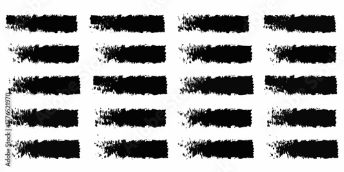 Collection of sixteen black grunge brush stroke rectangles on a white background