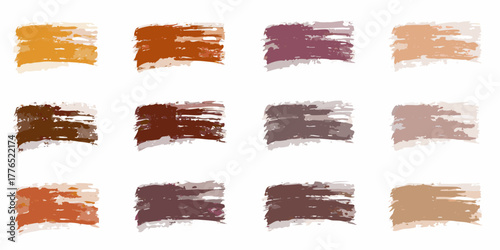 Collection of twelve abstract textured brush stroke squares in earthy and muted color palettes on white background