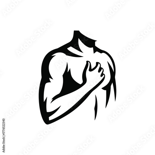 Shoulder icon,Put one hand on your waist, pure black lines on solid white background