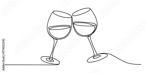 Two wine glasses toasting Simple continuous line drawing