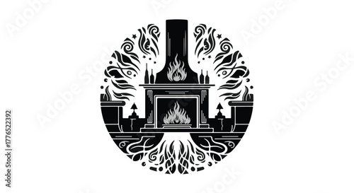 Cozy fireplace with intricate decorative elements, evoking warmth and comfort.