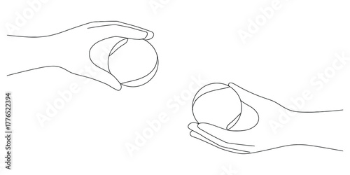 Two hands holding a ball, Simple continuous line drawing